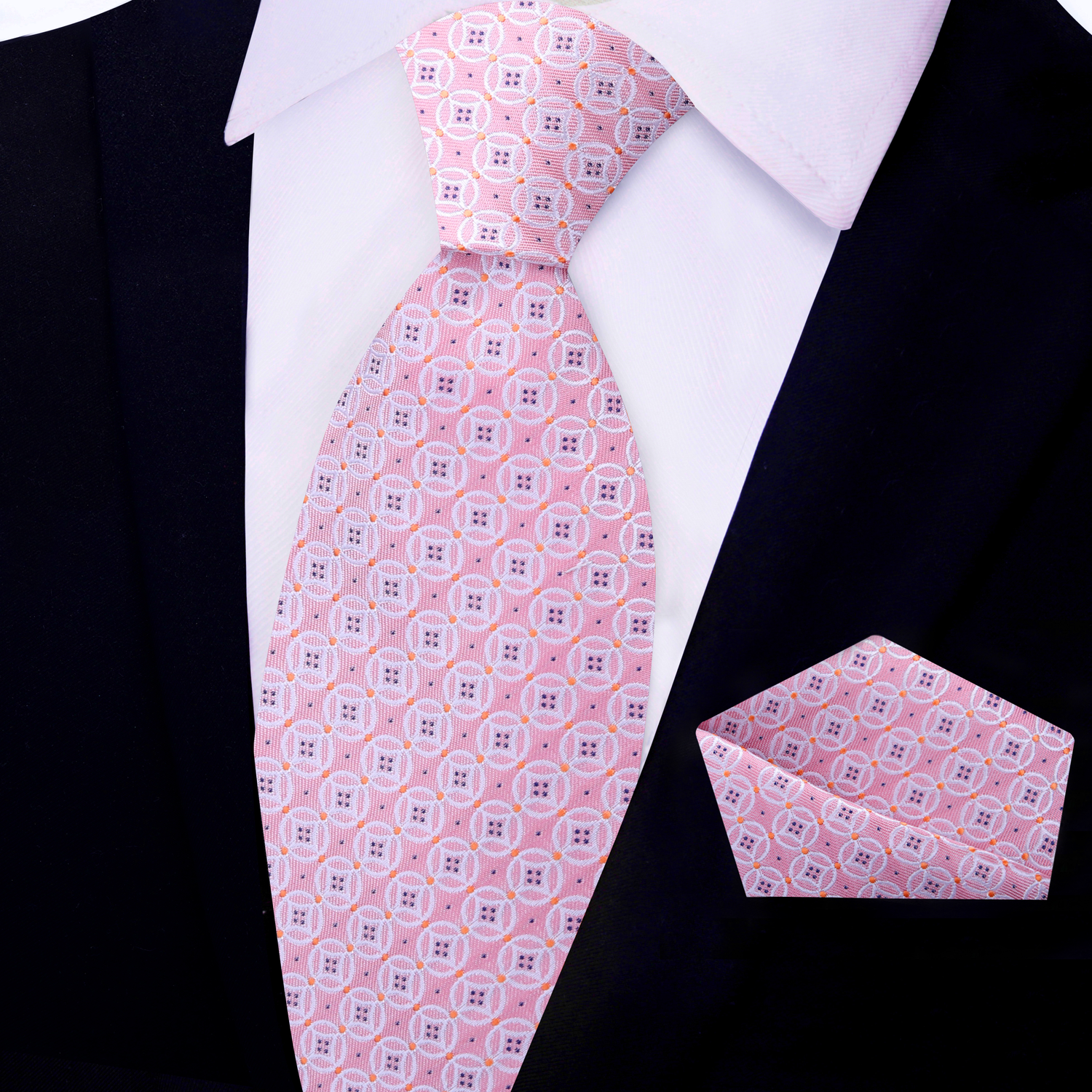 Pink, Orange Geometric Tie and Square