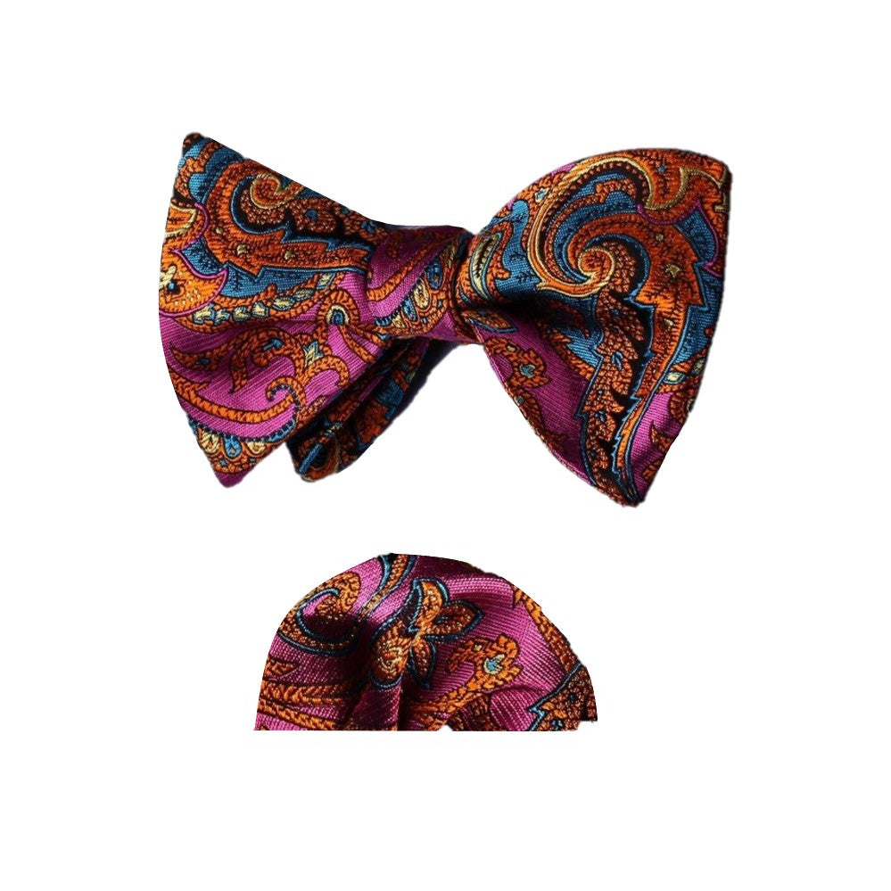 Pink, Orange Paisley Bow Tie and Square