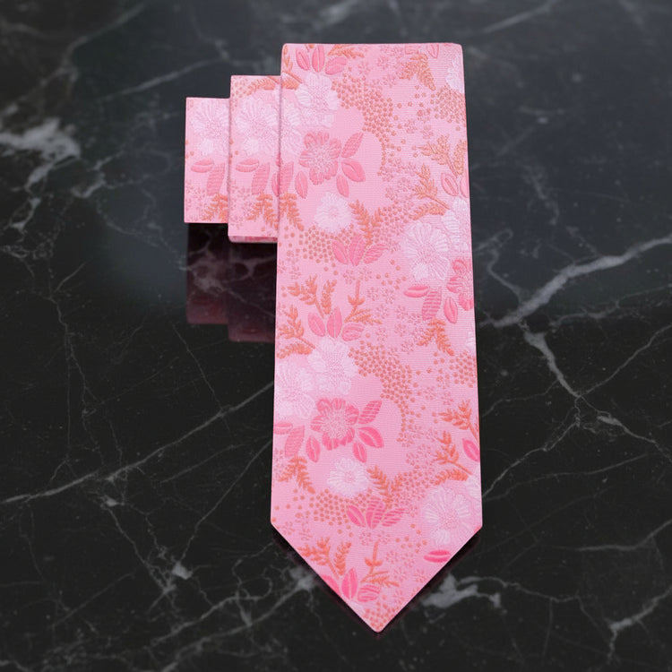 Pink Original Floral Necktie pink-flower-vine-silk-tie-by-van-buck-silk-tie-van-buck-tie-van