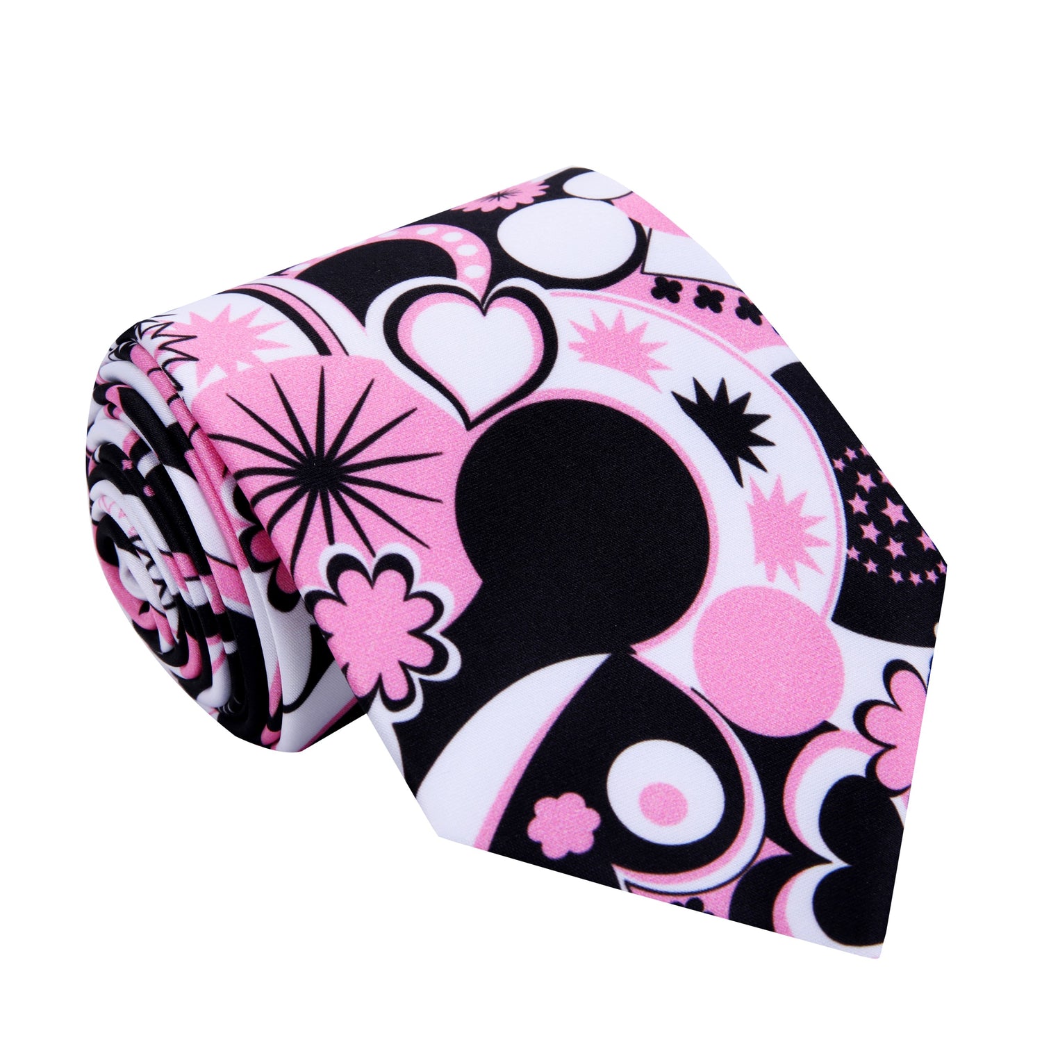 White, Black, Pink Abstract Hearts Tie  