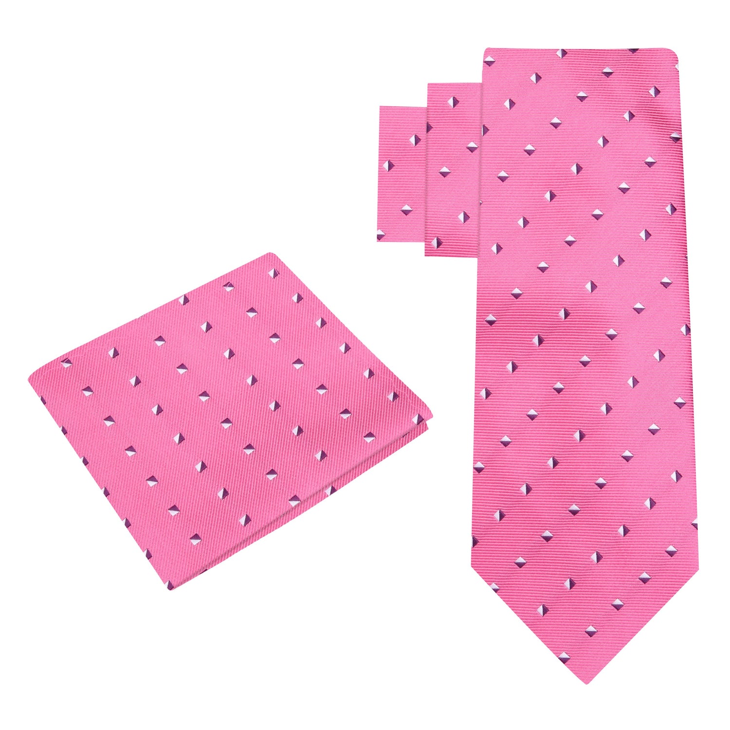 Alt View: Pink, White Geometric Tie and Pocket Square