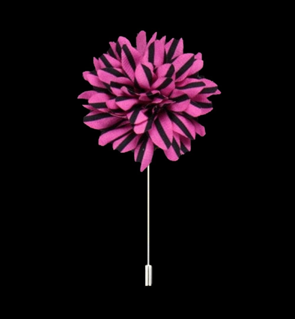 A Pink, Black Colored Stripe Pattern Lapel Flower||Pink, Black