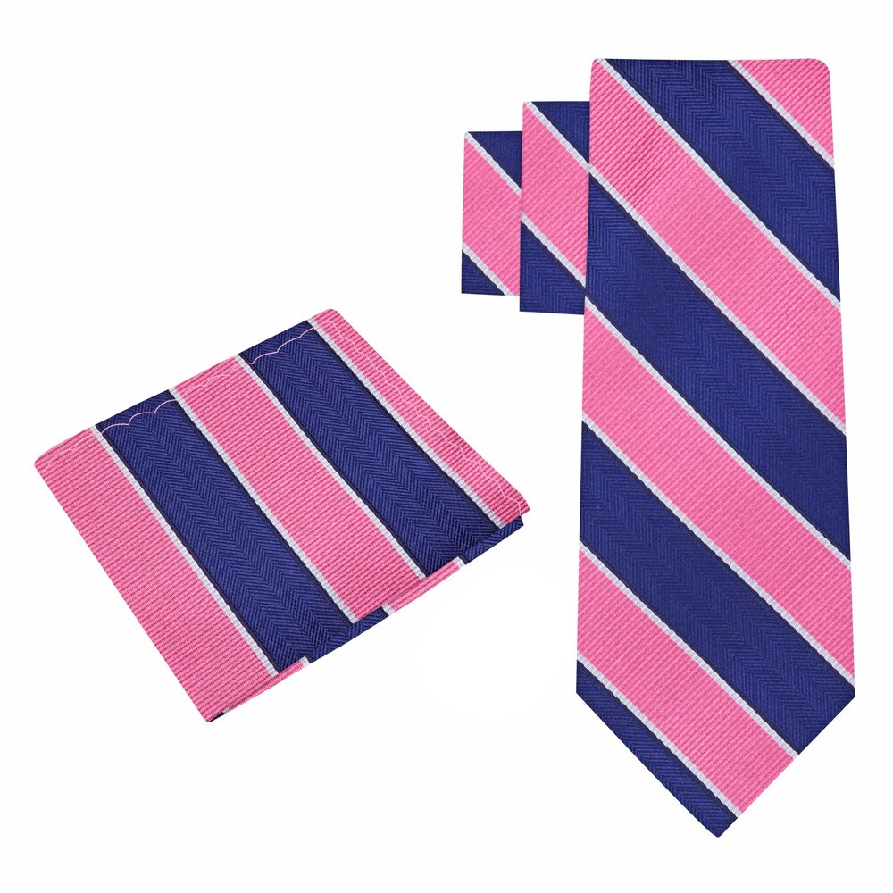 Pink Blue Stripe Tie and Square||Pink