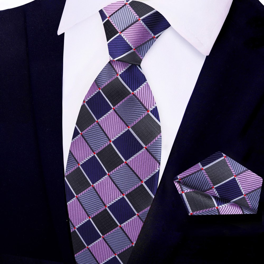 Pink Geometric Tie and Pocket Square||Pink