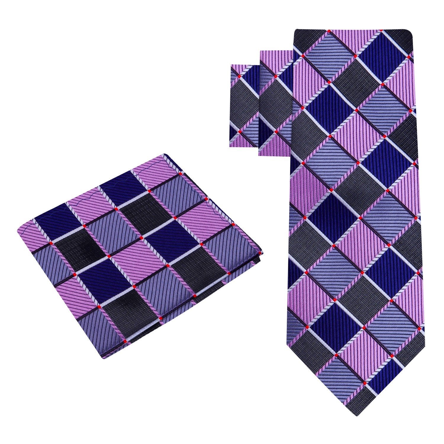 Alt view of pink grey geometric tie and pocket square