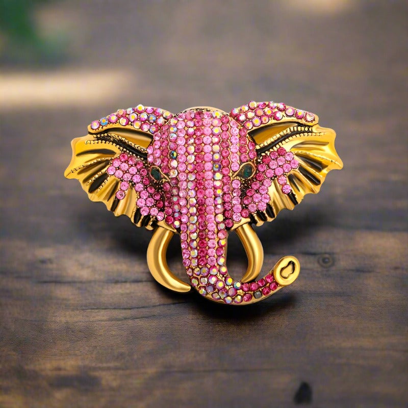 Pink Gemstone Elephant Lapel Pin