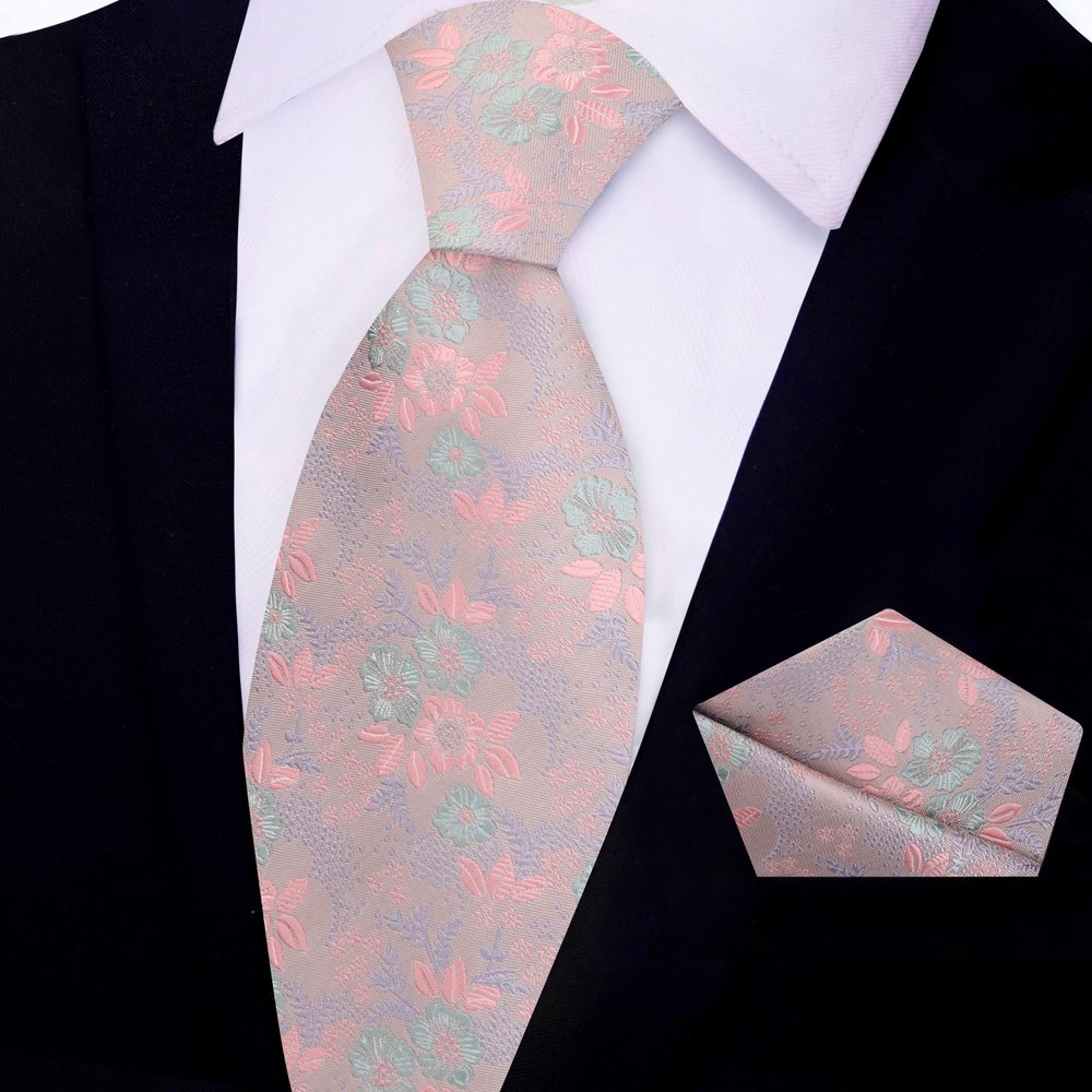 Pink/Mint Floral Tie and Pocket Square