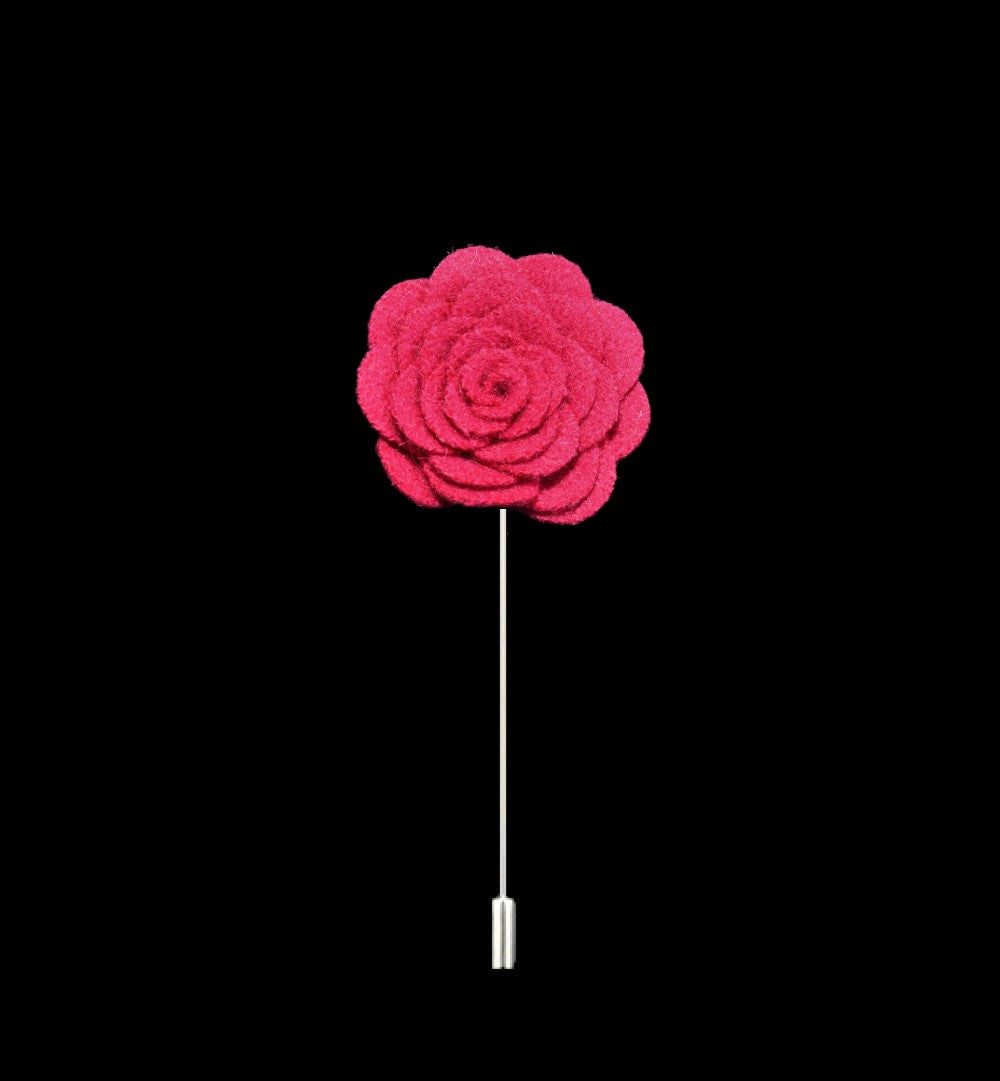 A Solid Bright Pink Wide Petal Flower Shaped Lapel Pin||Bright Pink