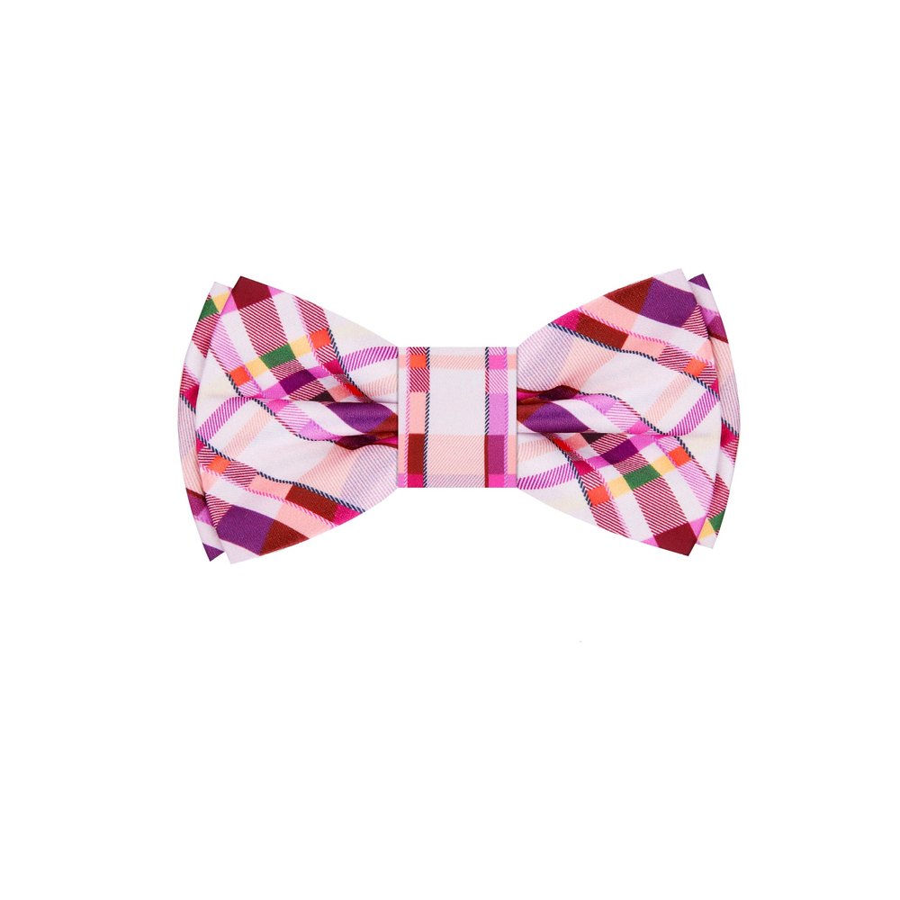 Red, Pink, Purple Abstract Plaid Bow Tie||Pink/Red