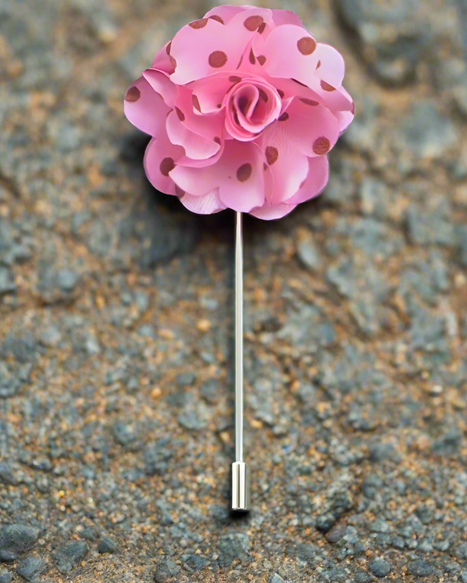 A Pink, Brown Polka Dot Lapel Flower||Pink, Brown