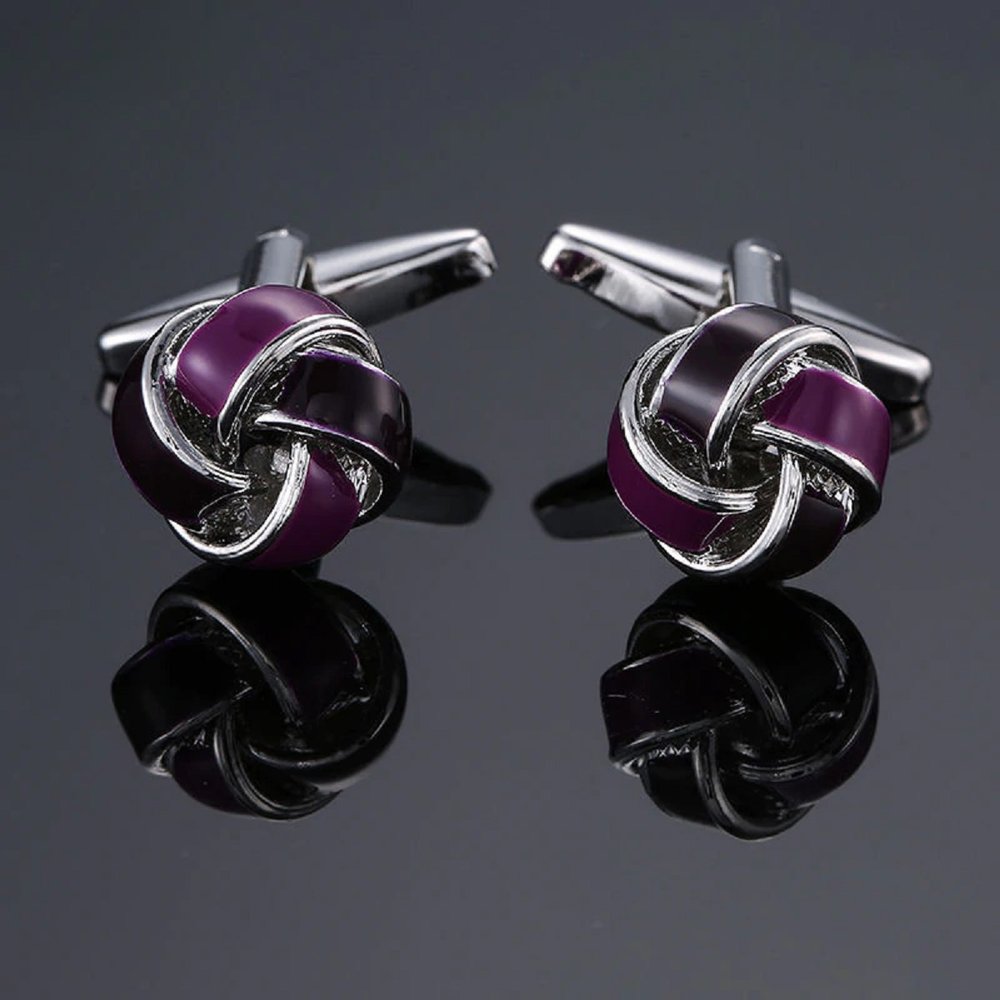 A Purple and Silver Knot Cuff-links||Purple Center