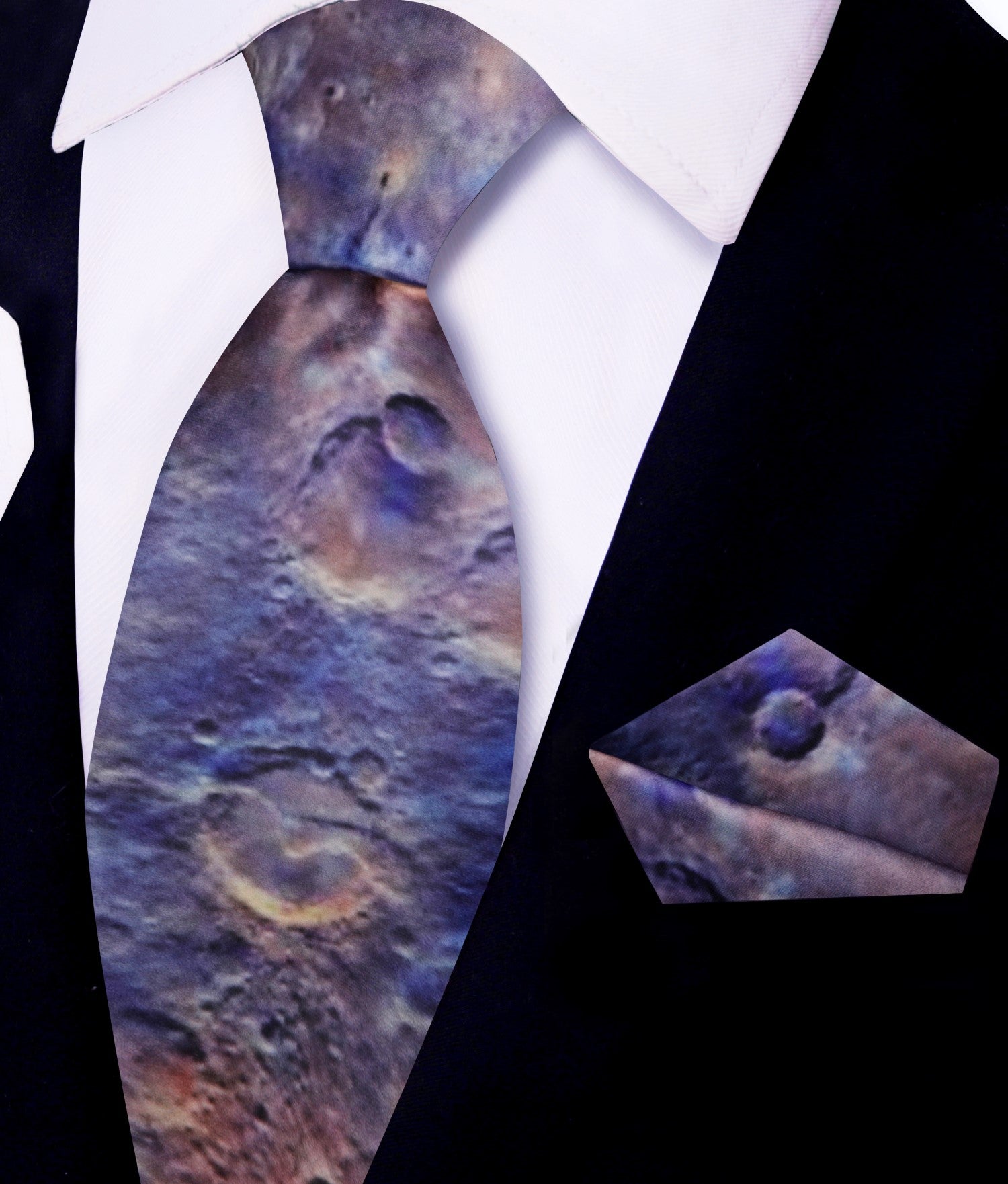 Blue, Orange Mars Crater Tie and Square