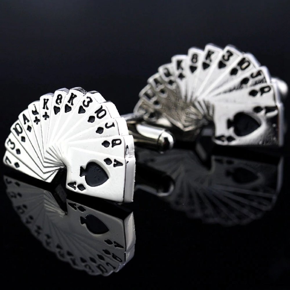A Chrome and Black Colored Playing Cards Shape Cuff-links.