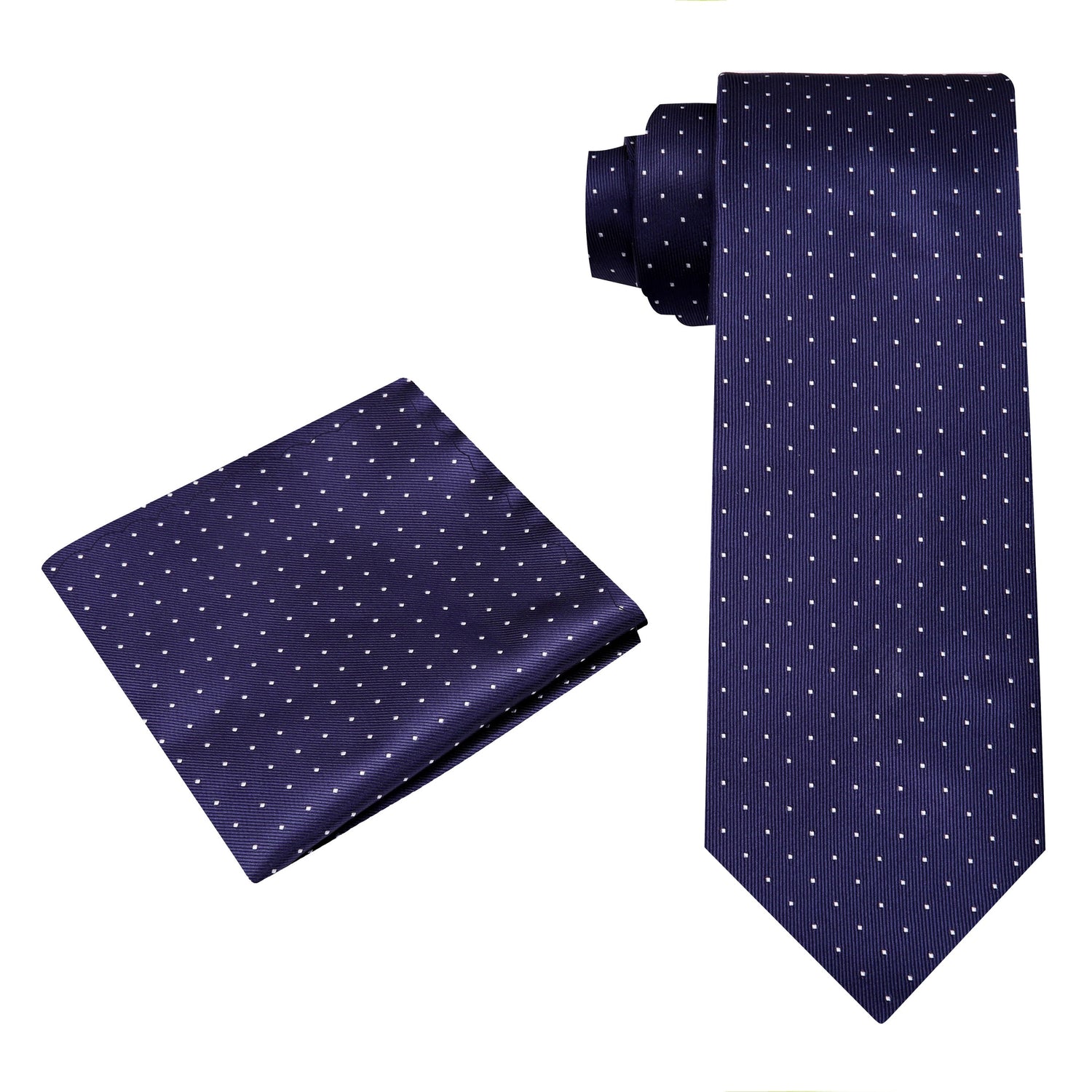 Alt View: Midnight Blue and White Polka Tie and Pocket Square