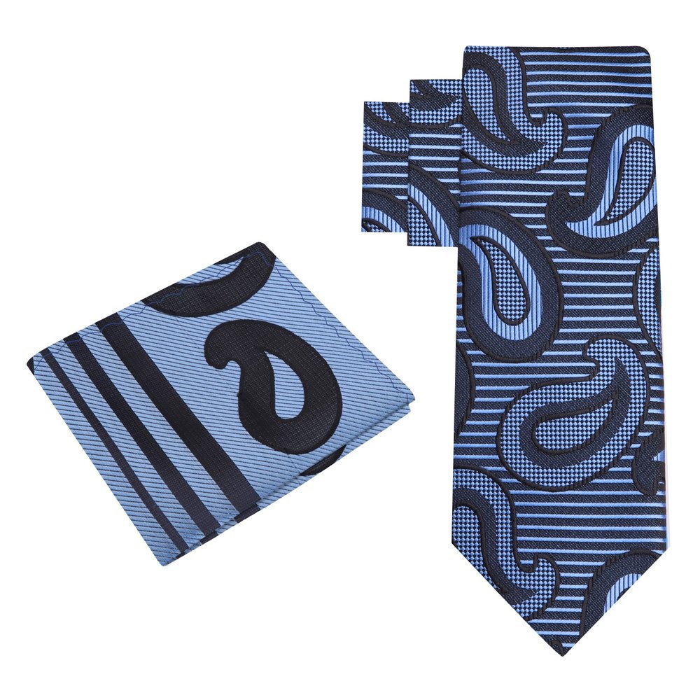 Alt View: Blue, Black Paisley Tie and Pocket Square