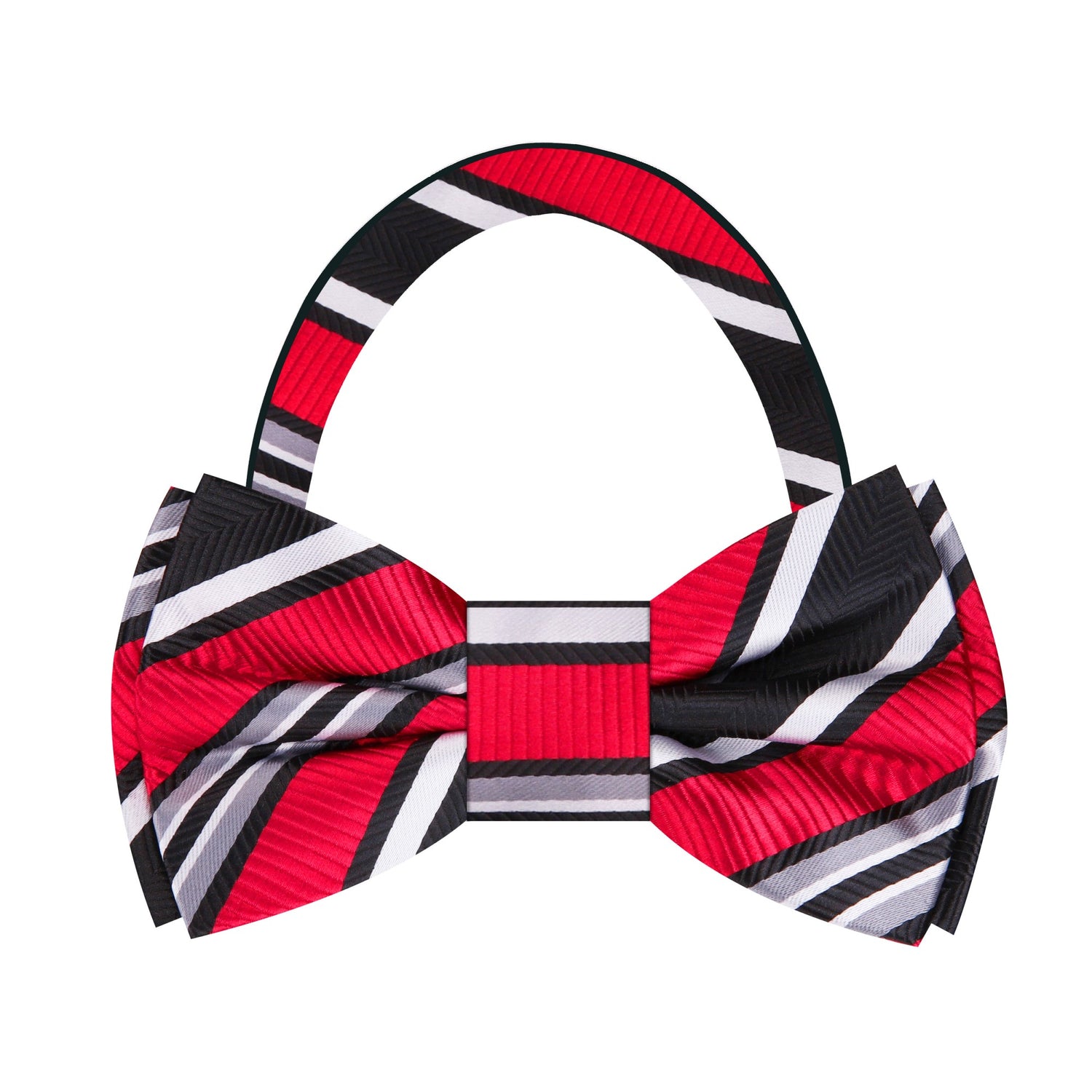 Red, Black, White Stripe Bow Tie Pre Tied