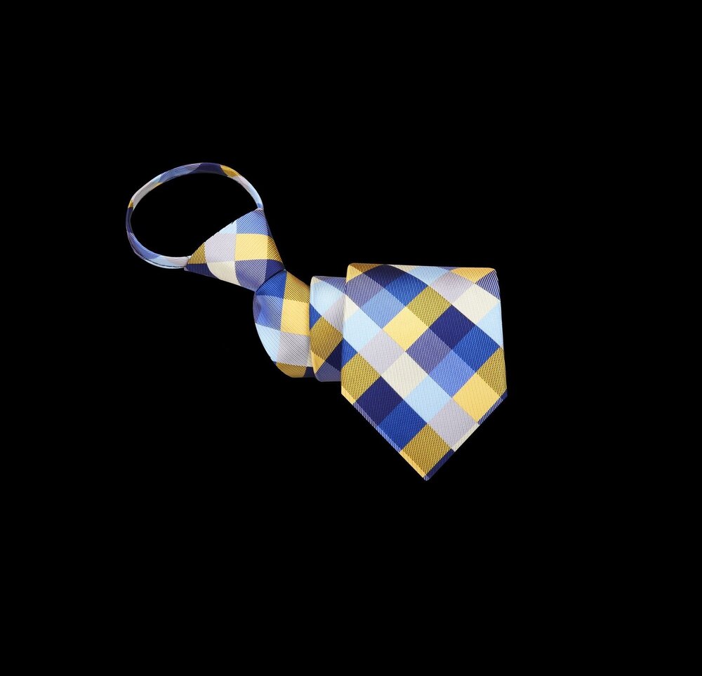 Zipper Blue, Dark Blue, Yellow Check Single Tie