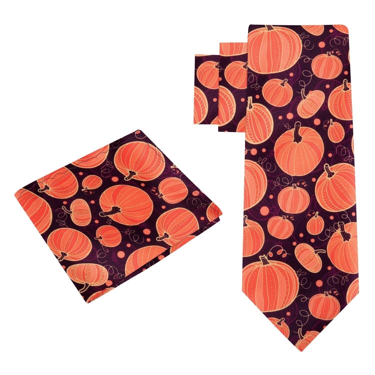 Alt View: Brown, Orange, Purple Large Pumpkins Tie and Square