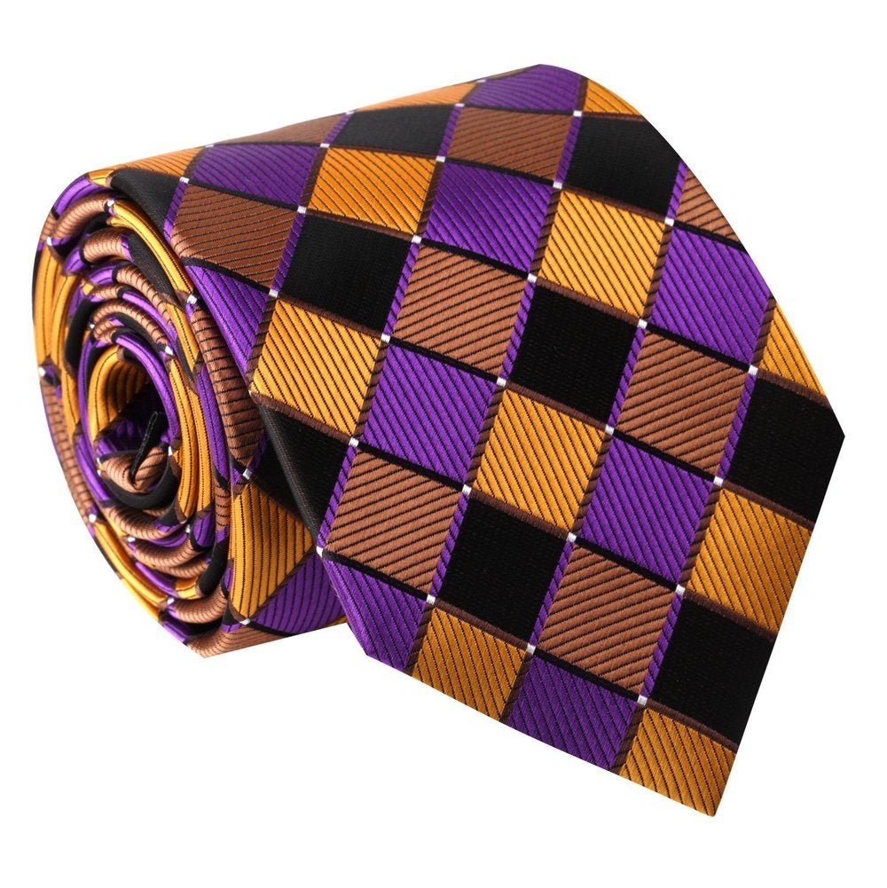 Purple, Gold, Brown Geometric Tie 