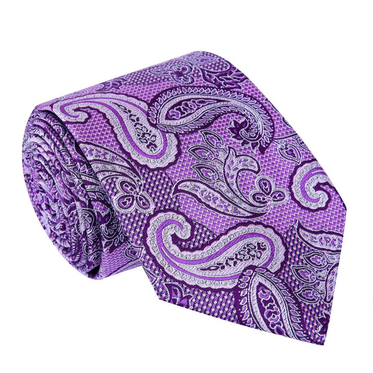 A Light Purple, Purple, Black Paisley Pattern Silk Necktie 
