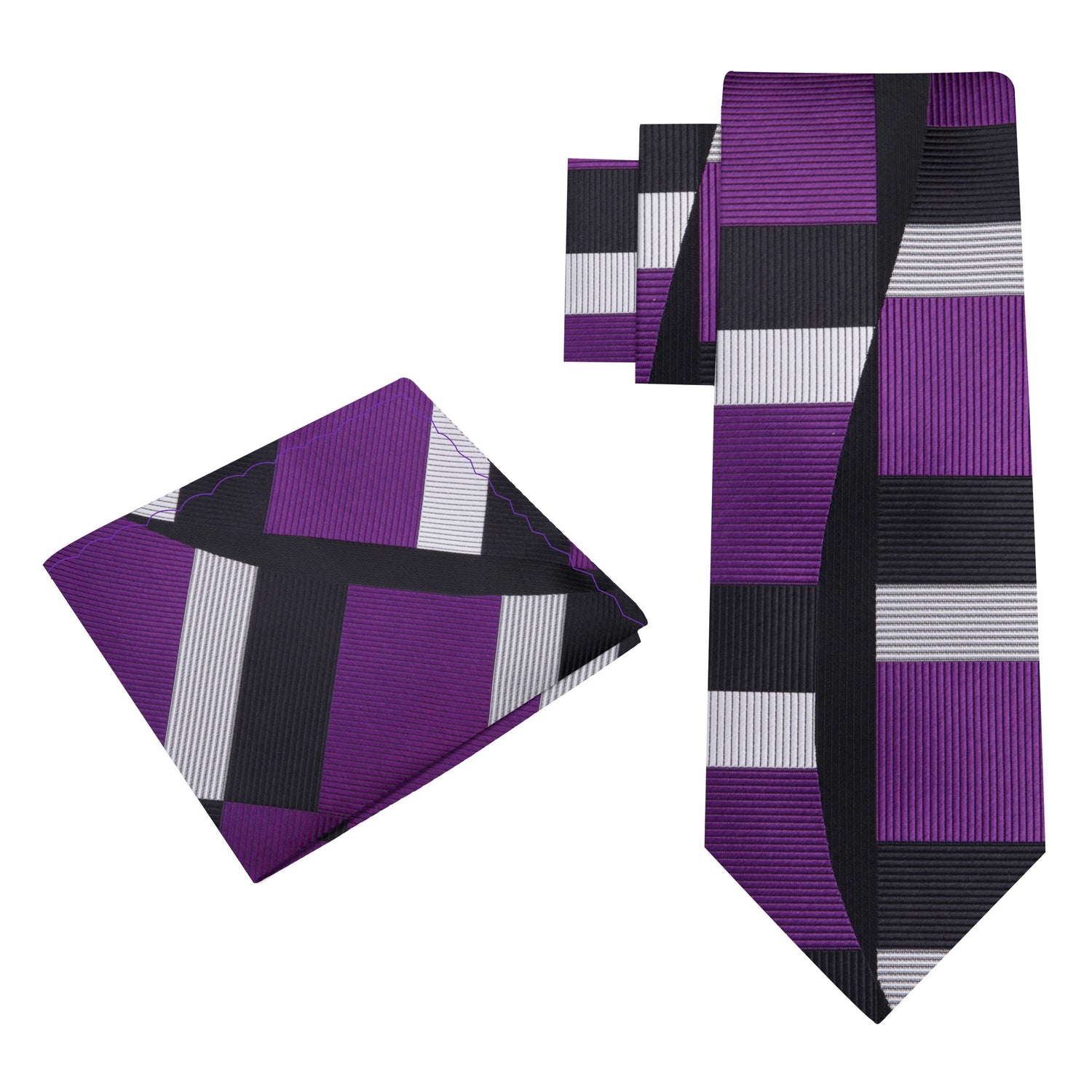 Alt View: Purple, Grey, Black Abstract Tie and Matching Square