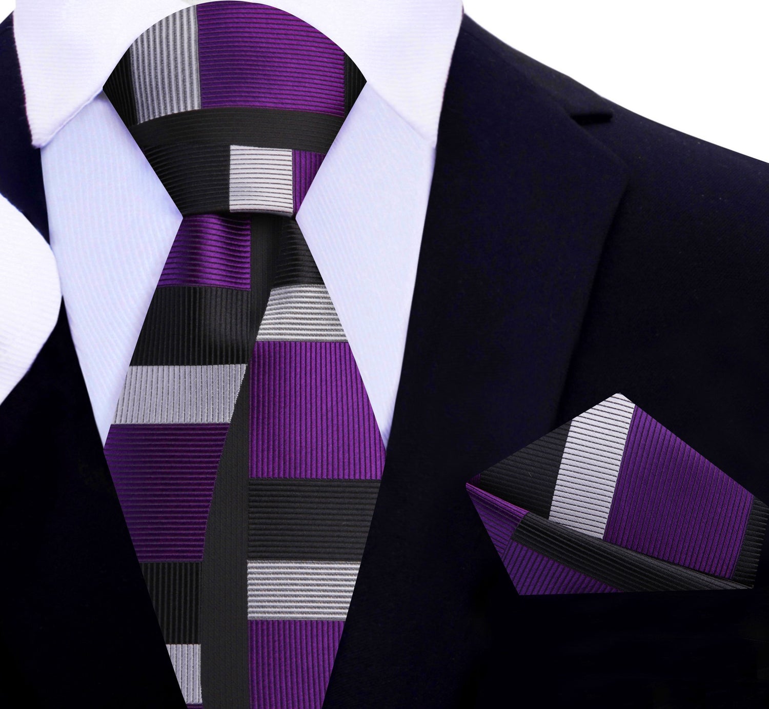 Purple, Grey, Black Abstract Tie and Matching Square