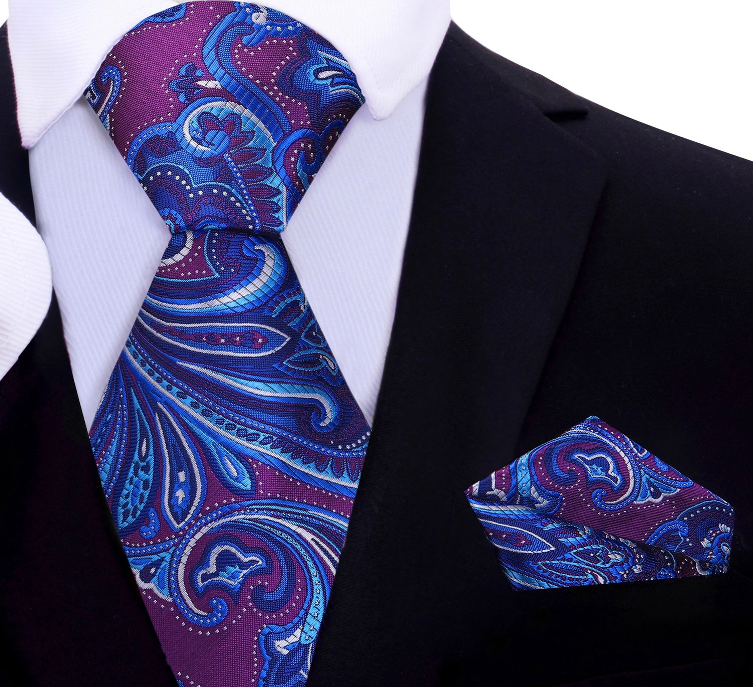 Purple, Blue Paisley Tie and Square