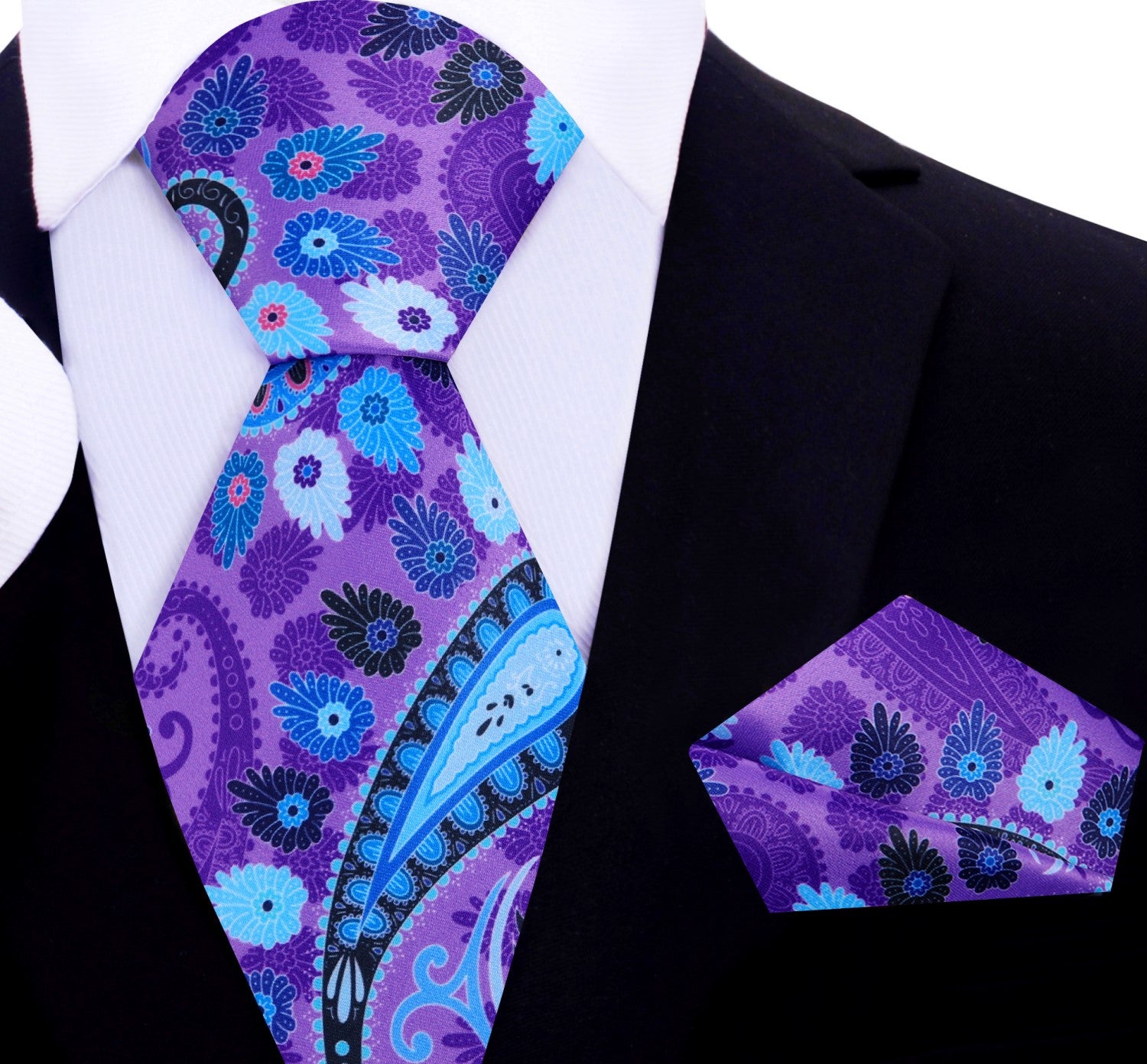 Purple, Blue Paisley Tie and Square