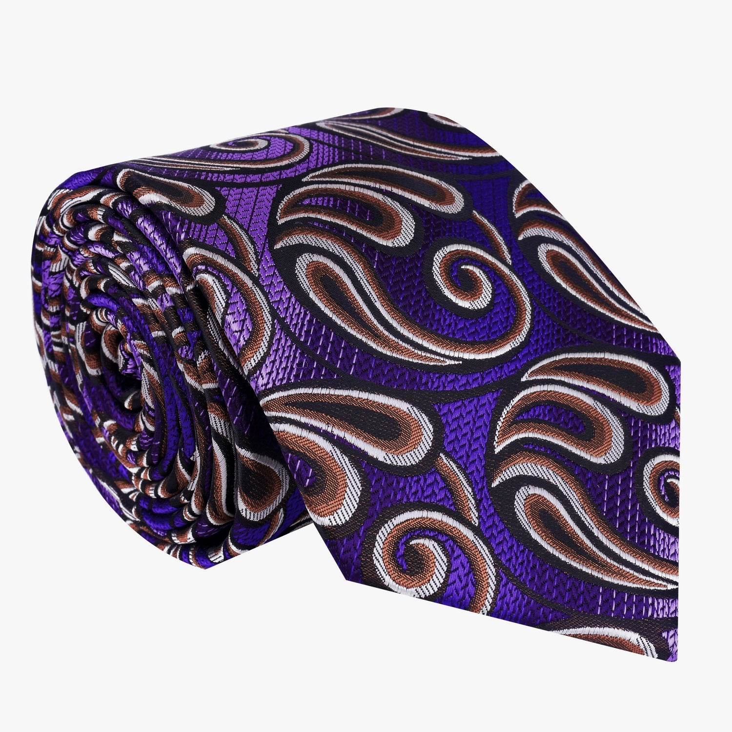 A Dark Purple, Purple, Brown Paisley Pattern Silk Necktie 