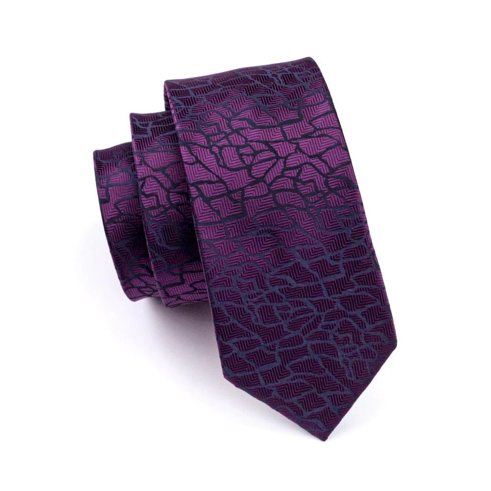 Single Tie: A Purple, Black Abstract Cement Pattern Silk Necktie 