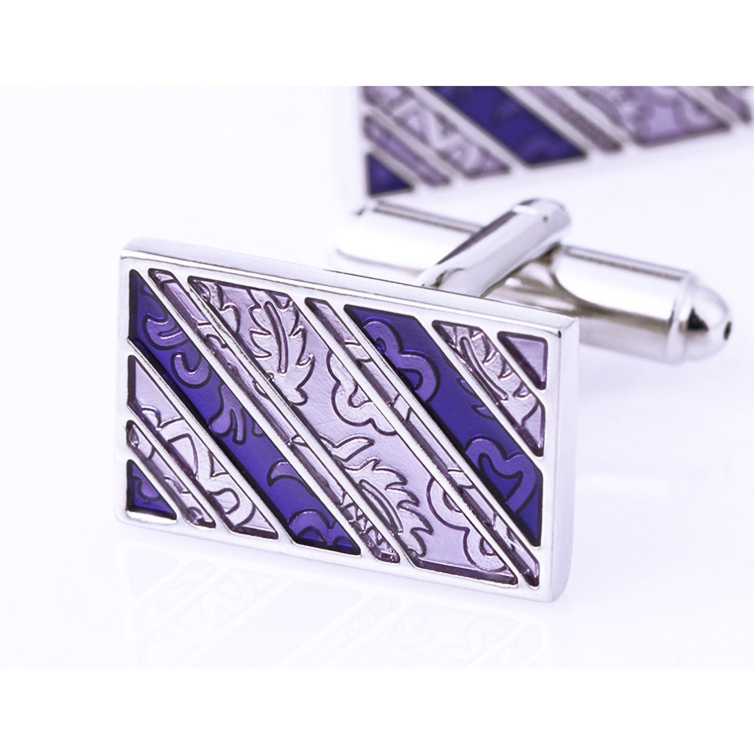 A Purple and Chrome Color Intricate Design Pattern Alloy Cuff-links