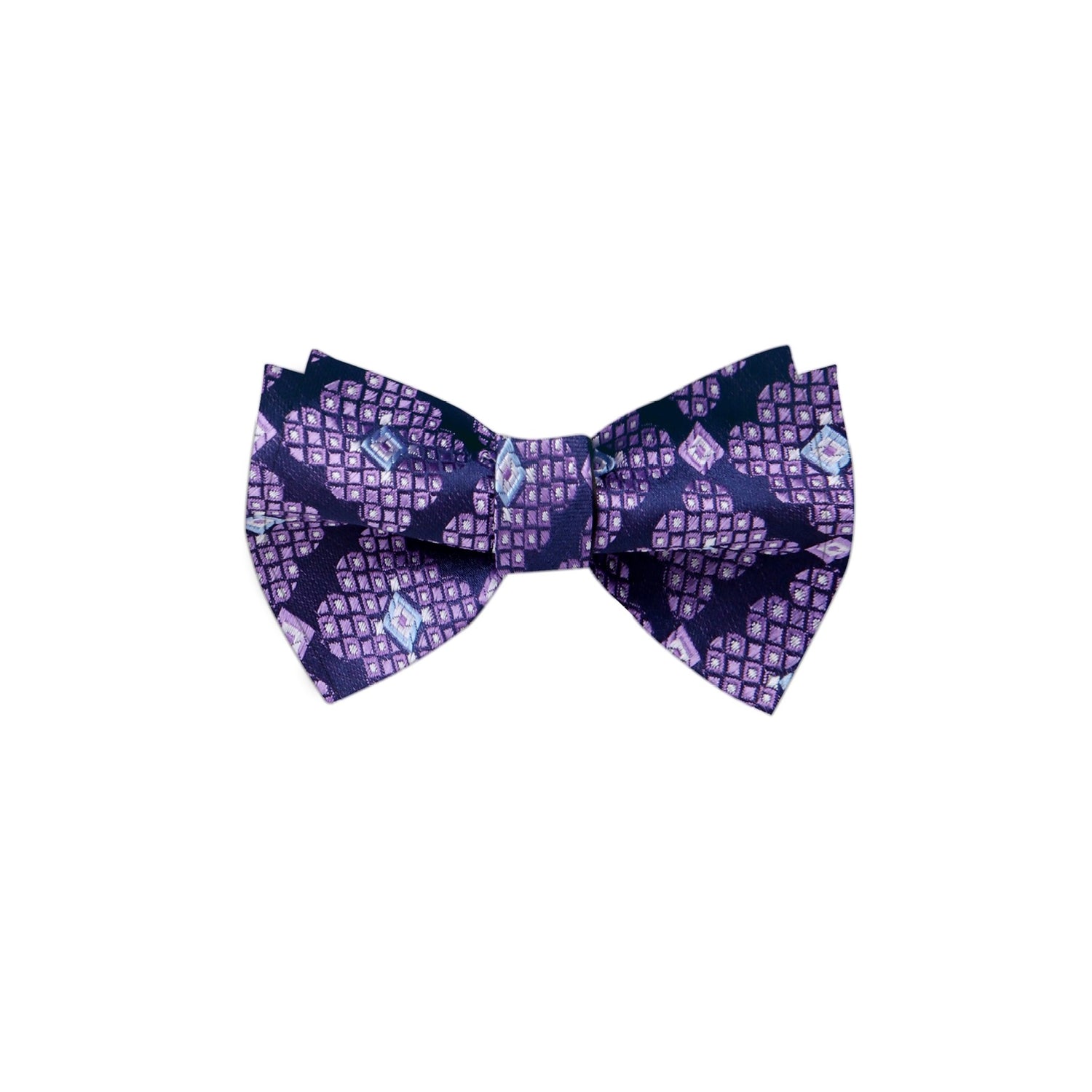 A Purple Abstract Diamond Pattern Silk Self Tie Bow Tie 