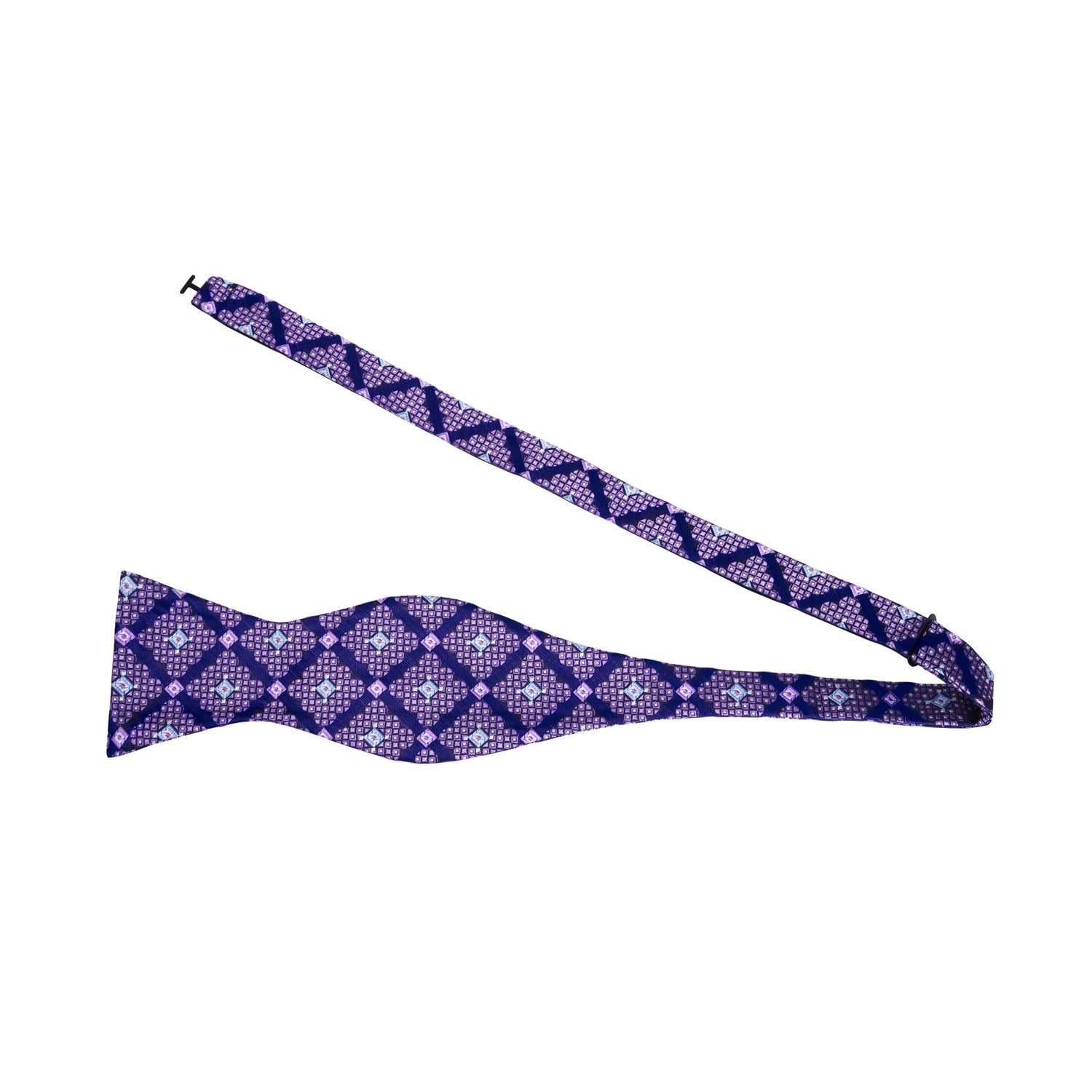 United: A Purple Abstract Diamond Pattern Silk Self Tie Bow Tie