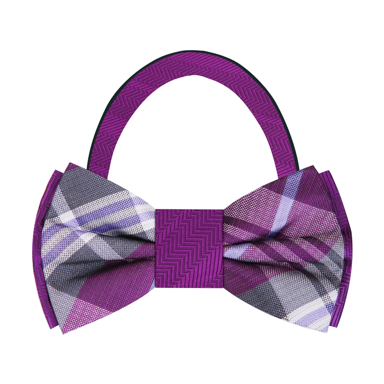 Purple, Grey Plaid Bow Tie Pre Tied
