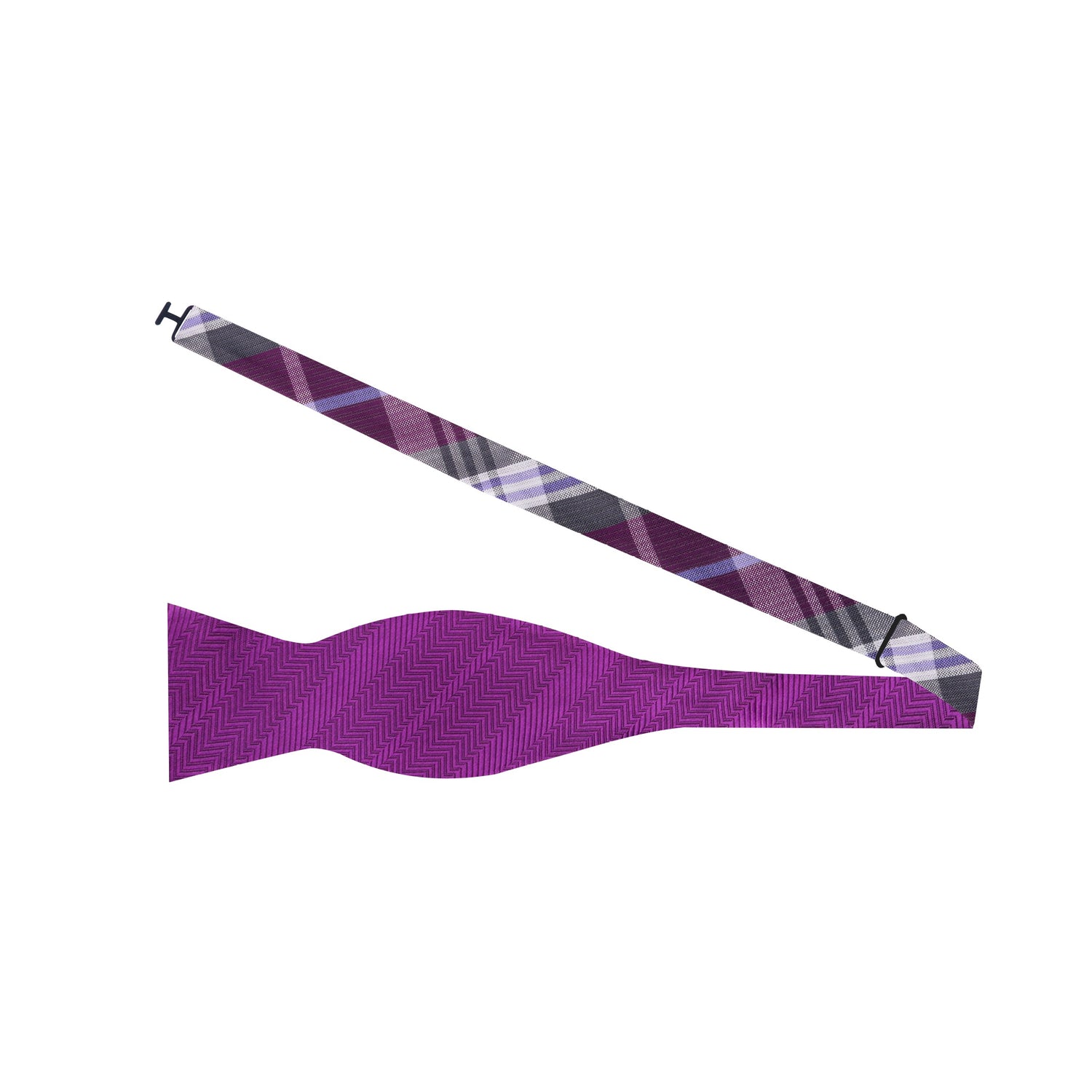 Purple, Grey Plaid Bow Tie Self Tie