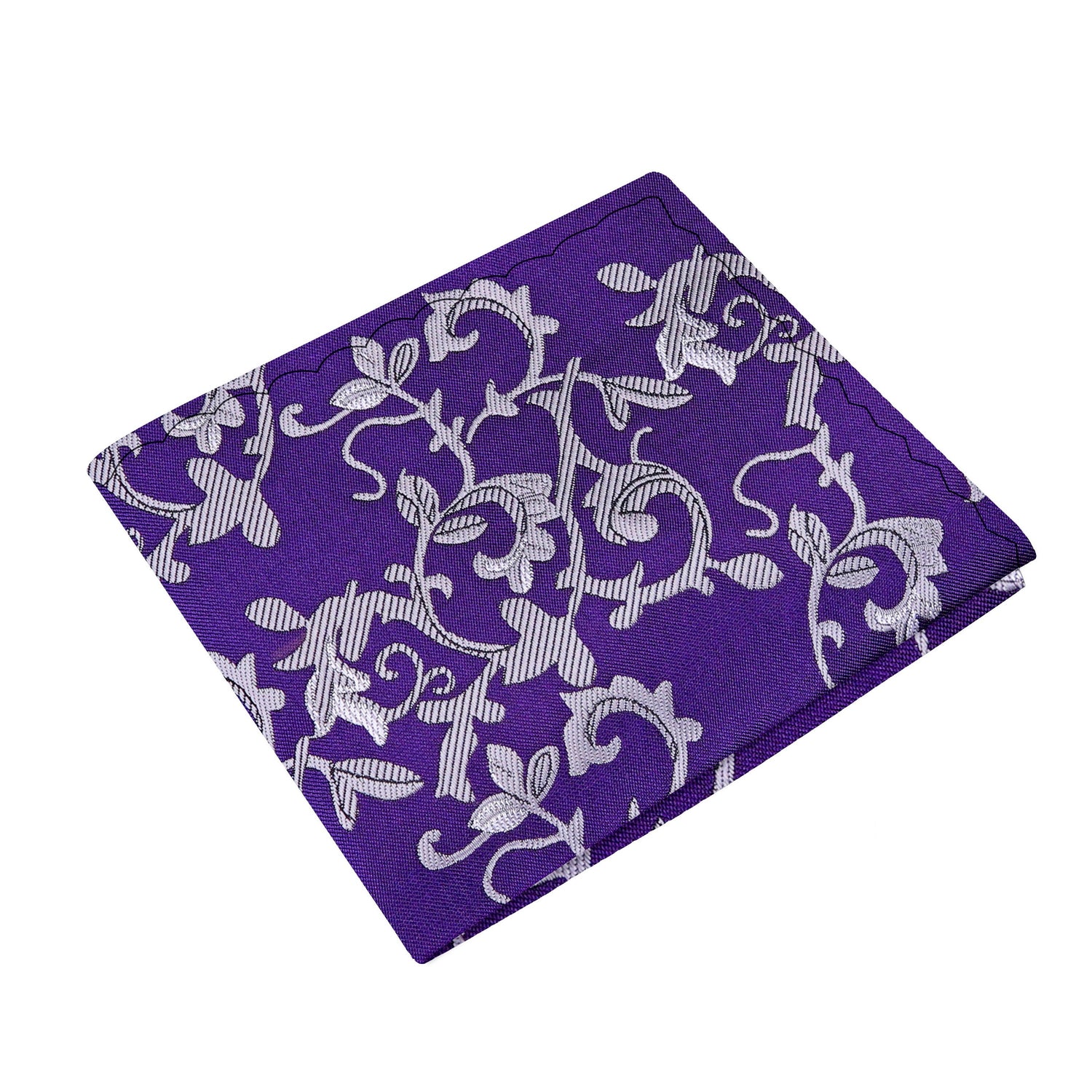 A Purple, Silver Vine Pattern Silk Pocket Square