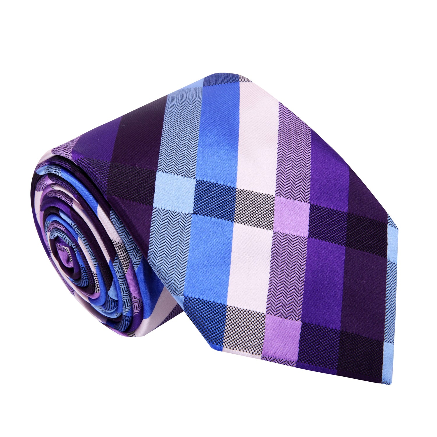 A Light Blue, Light Purple, White Color Checker Pattern Silk Necktie, 