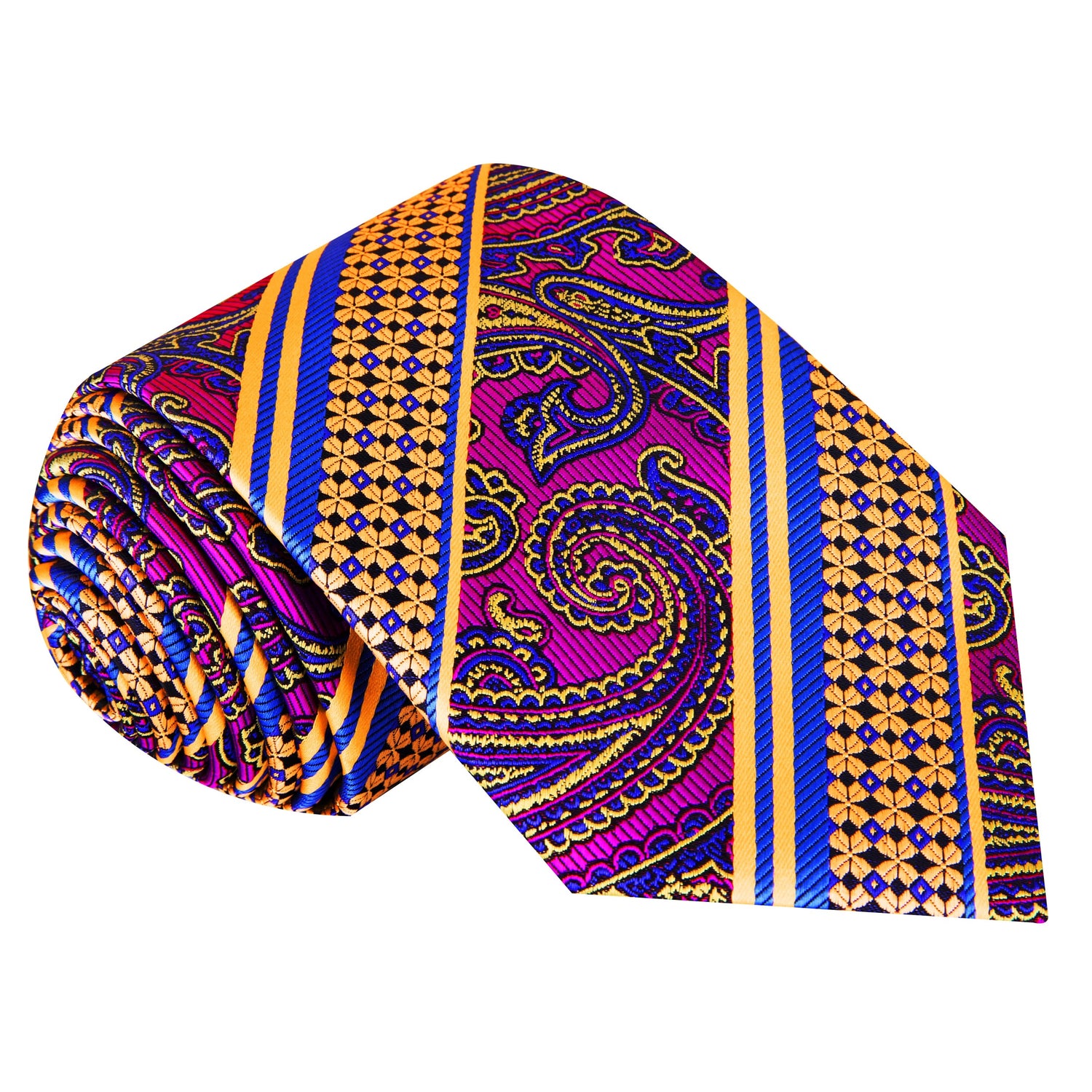 A Purple, Orange, Blue Paisley Pattern Silk Necktie 