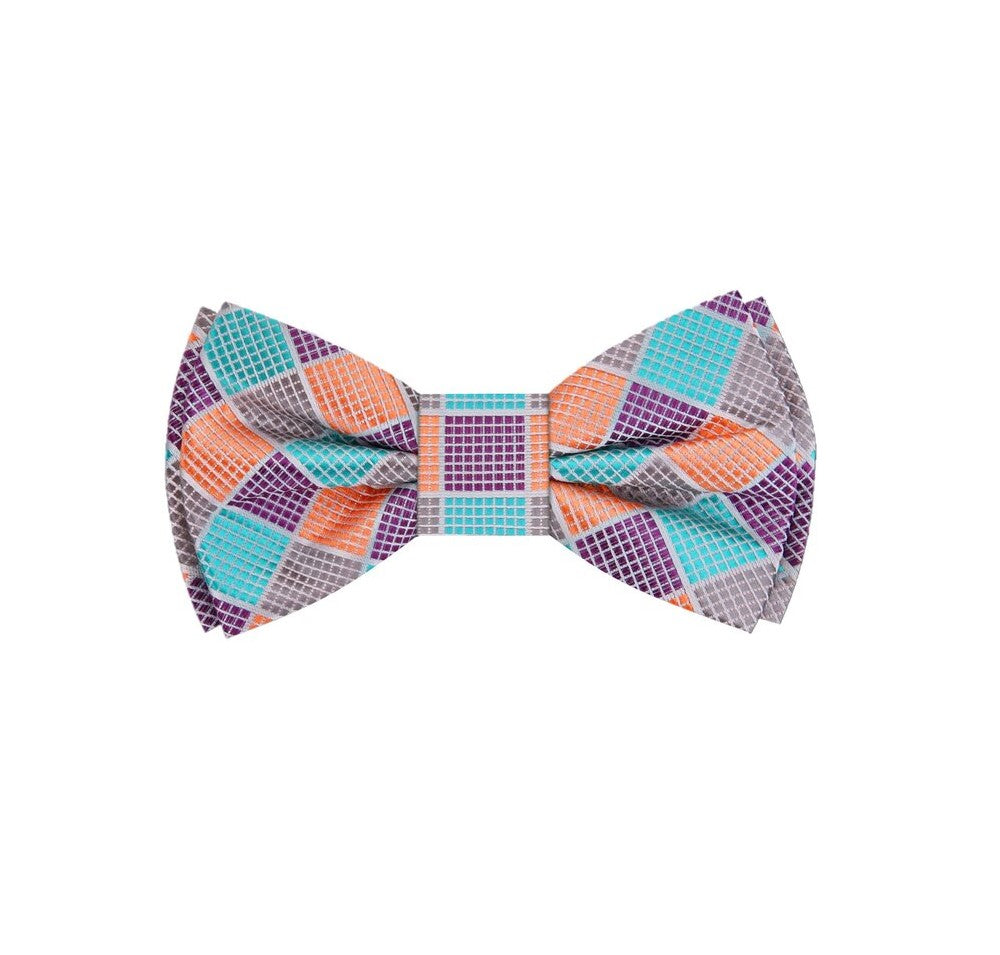 A Purple, Orange, Light Blue, Grey Geometric Bow Tie