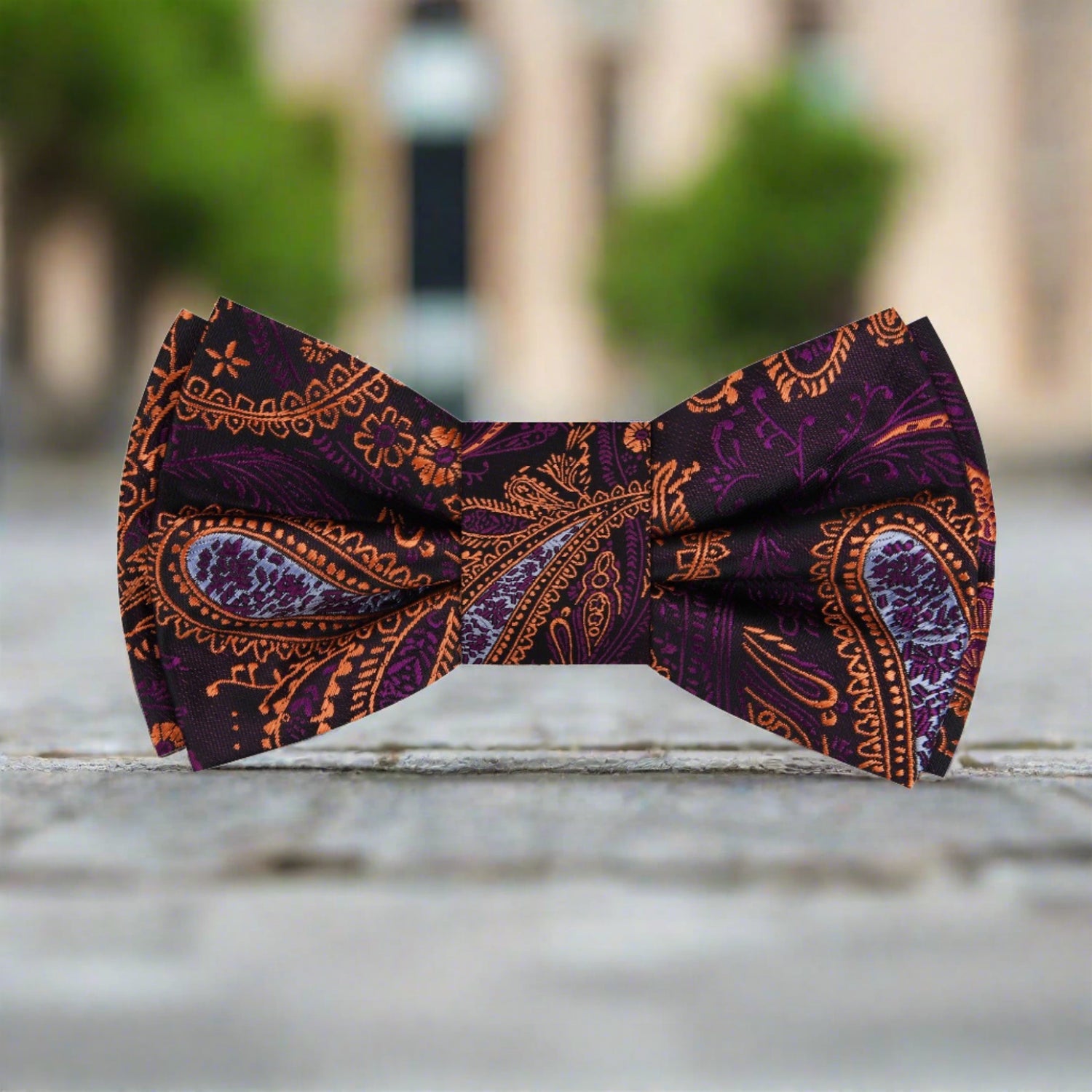 Single: Purple and Orange Paisley Bow Tie  