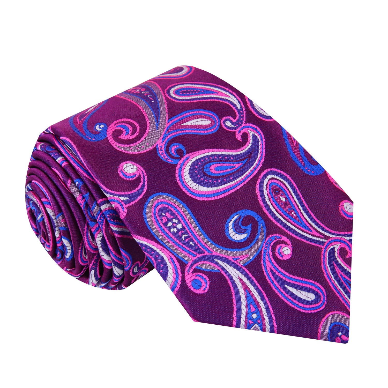 A Purple, Blue Color Paisley Pattern Silk Necktie 