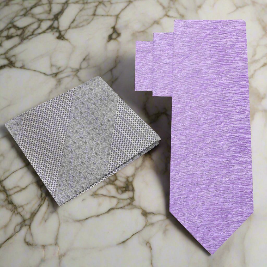 Alt View: View 2: Light Purple Texture Tie with Grey Pocket Square