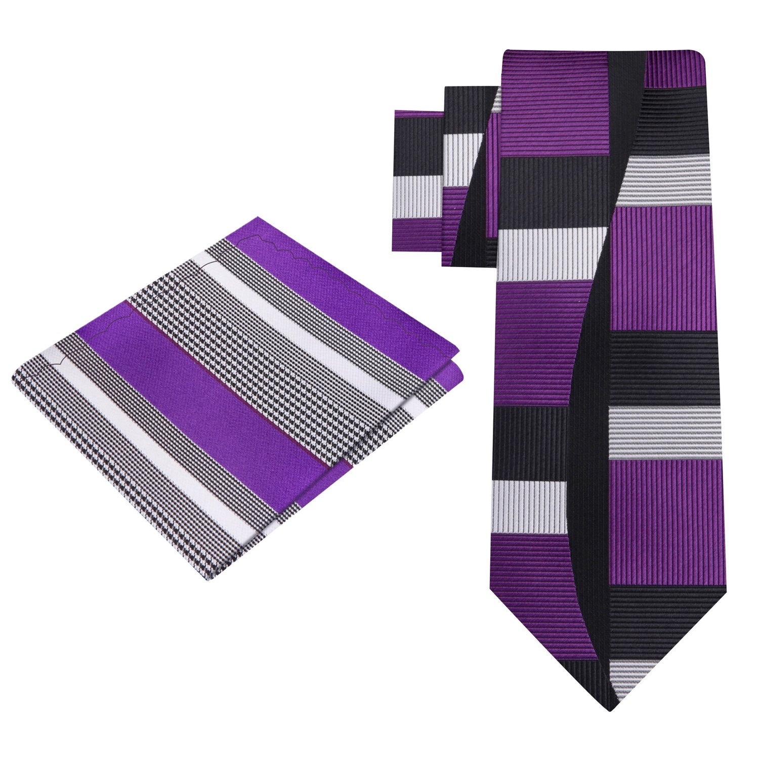 View 2: Purple, Black, Silver Abstract Tie and Pocket Square