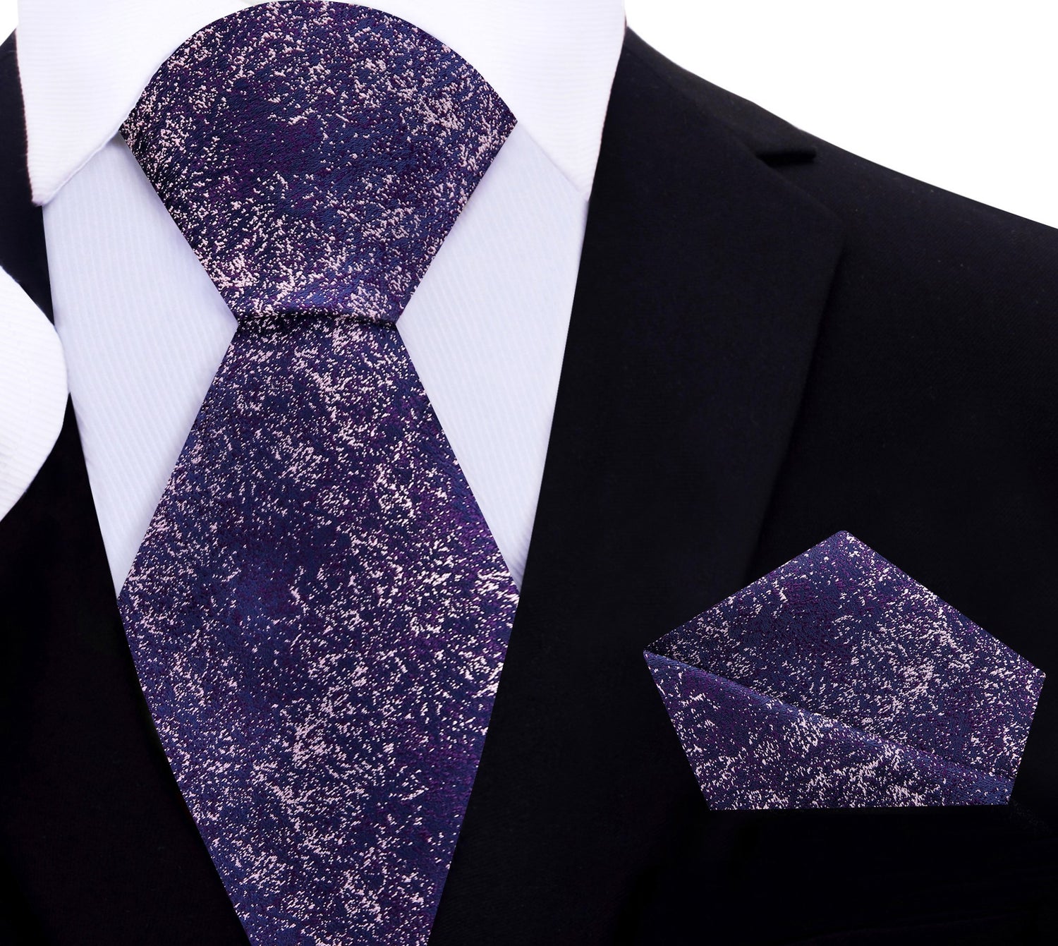 A Fusion Purple, Persian Violet, Light Sand Color Abstract Textured Pattern Silk Tie, Pocket Square