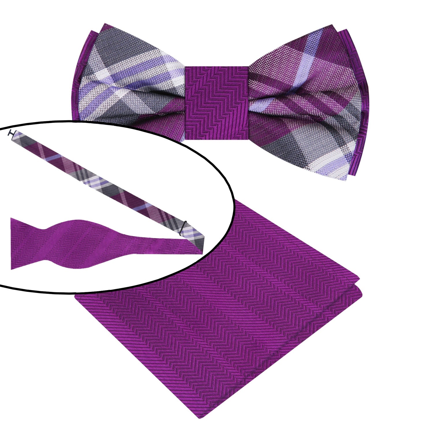 Purple Plaid Paradox Double Sided Bow Tie View Main