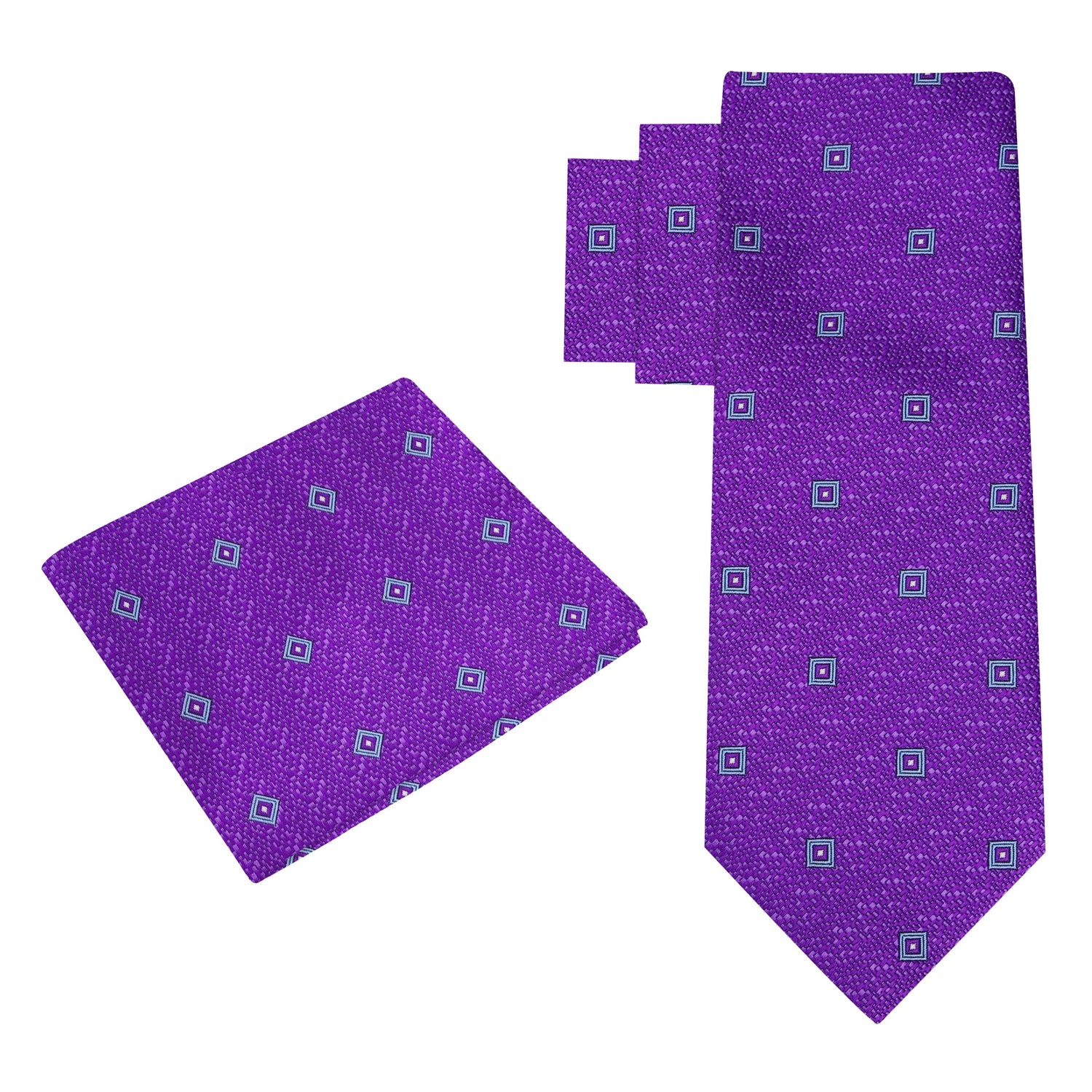Alt View: Purple, Light Blue Small Medallions Tie and Pocket Square