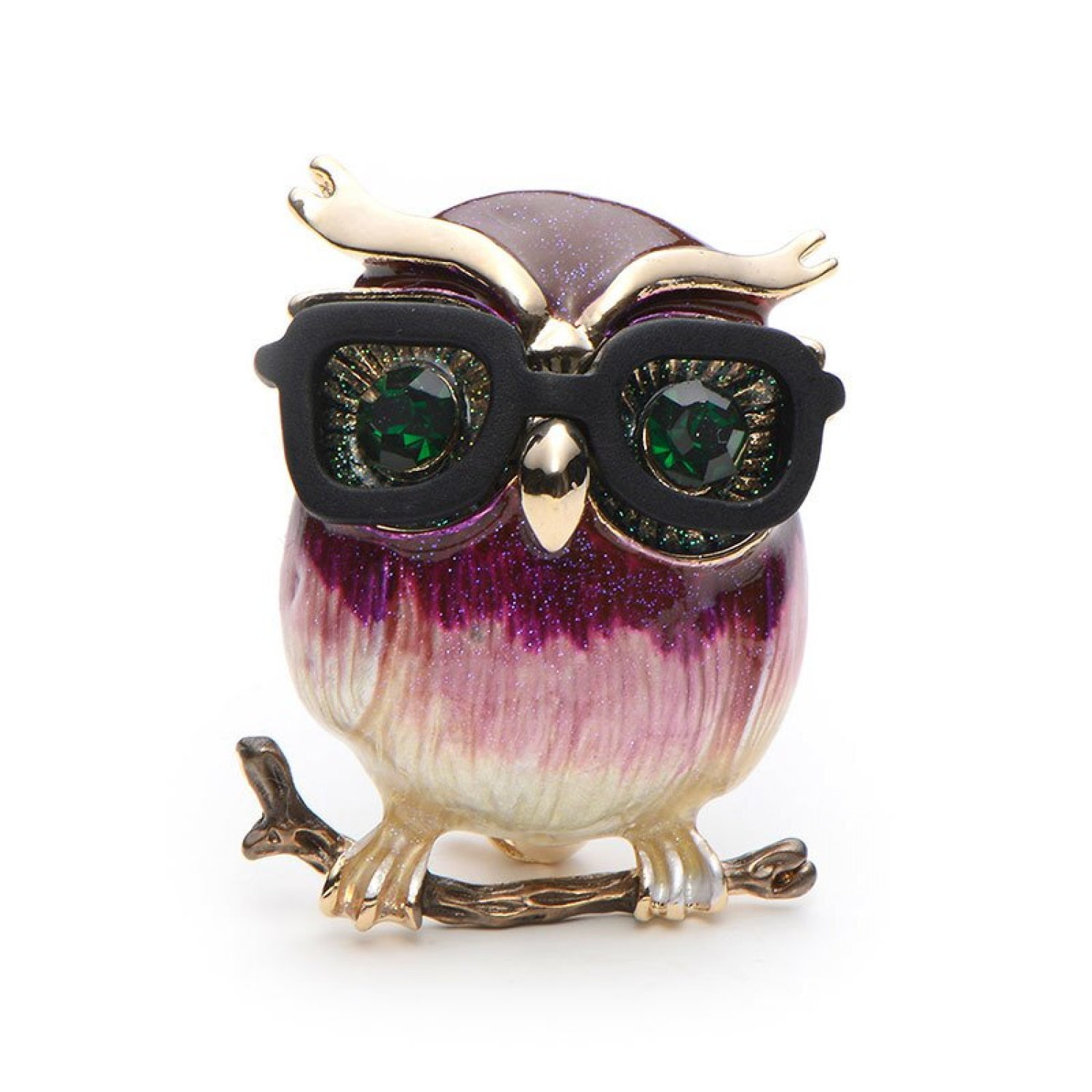 A Purple Speckled Owl Shaped Lapel Pin