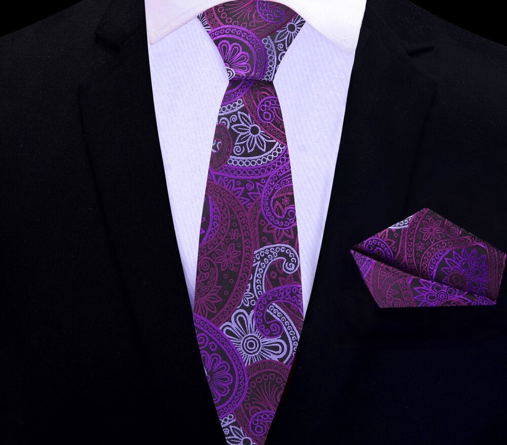 Light Purple, Purple Paisley Thin Tie and Pocket Square