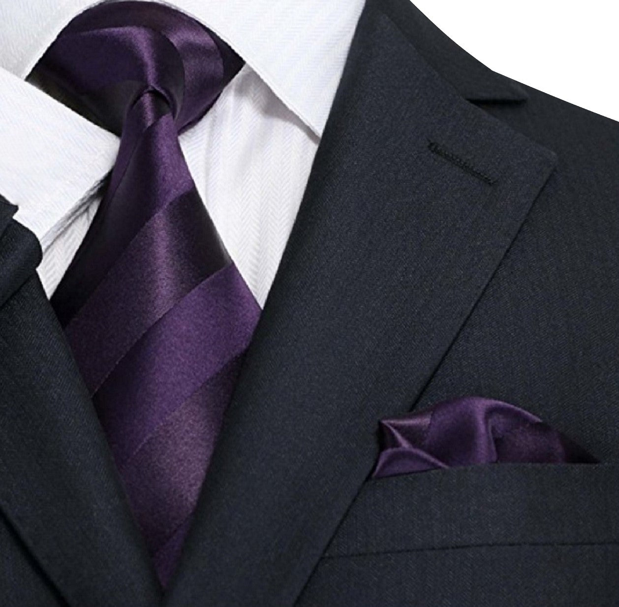 Purple Block Stripe Tie and Square