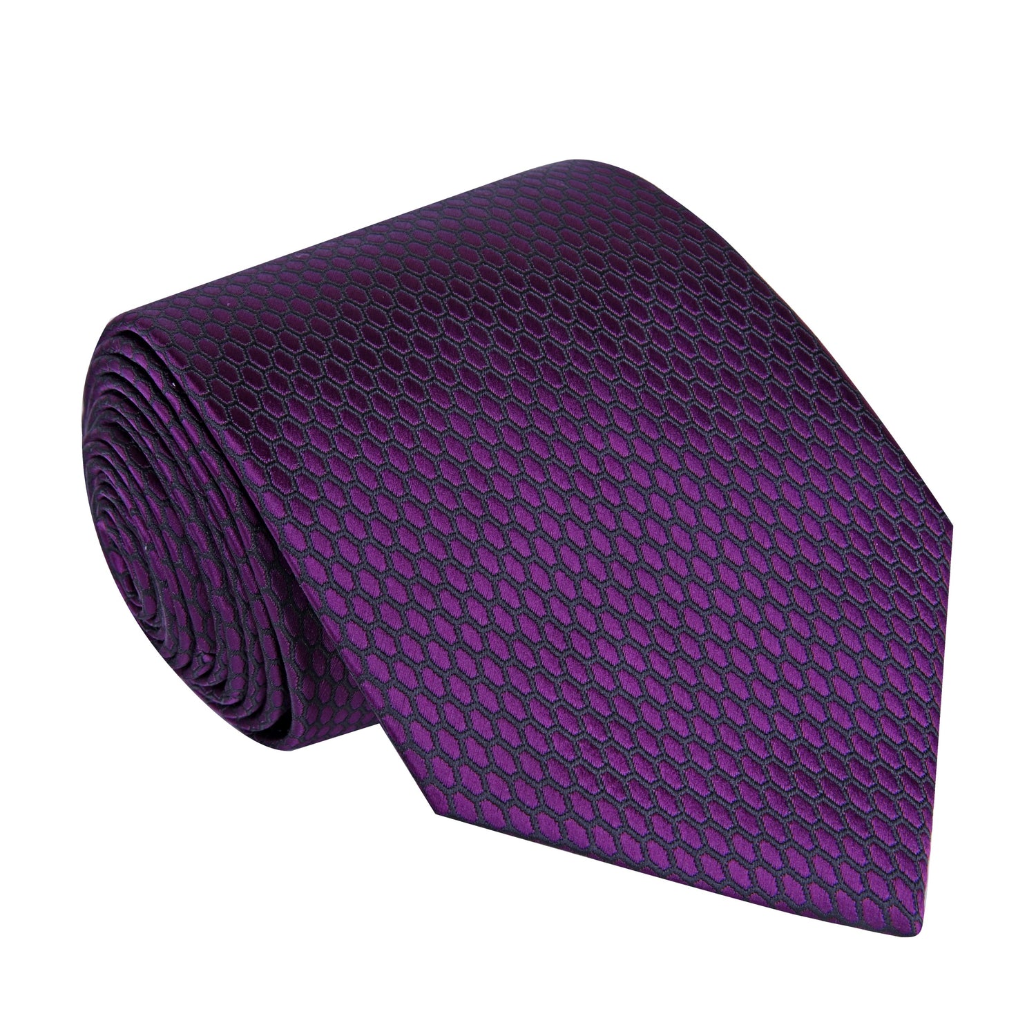 A Purple, Black Geometric Oval Shaped Pattern Silk Necktie 